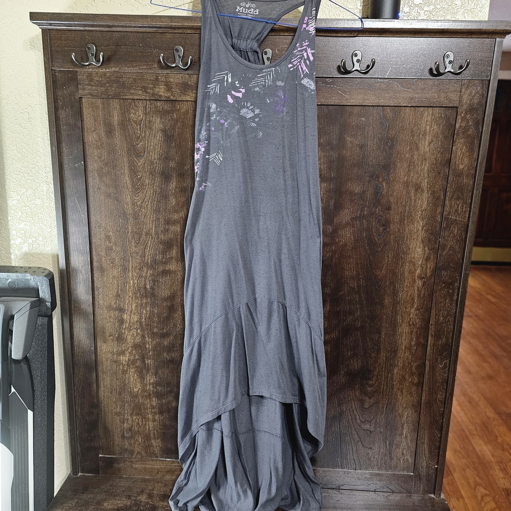 Mudd Asymmetrical Dress in Charcoal with Purple Accents